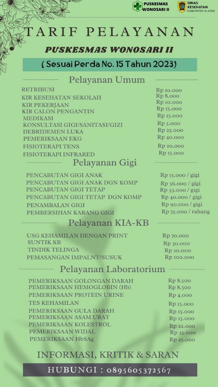 TARIF RETRIBUSI PELAYANAN KESEHATAN